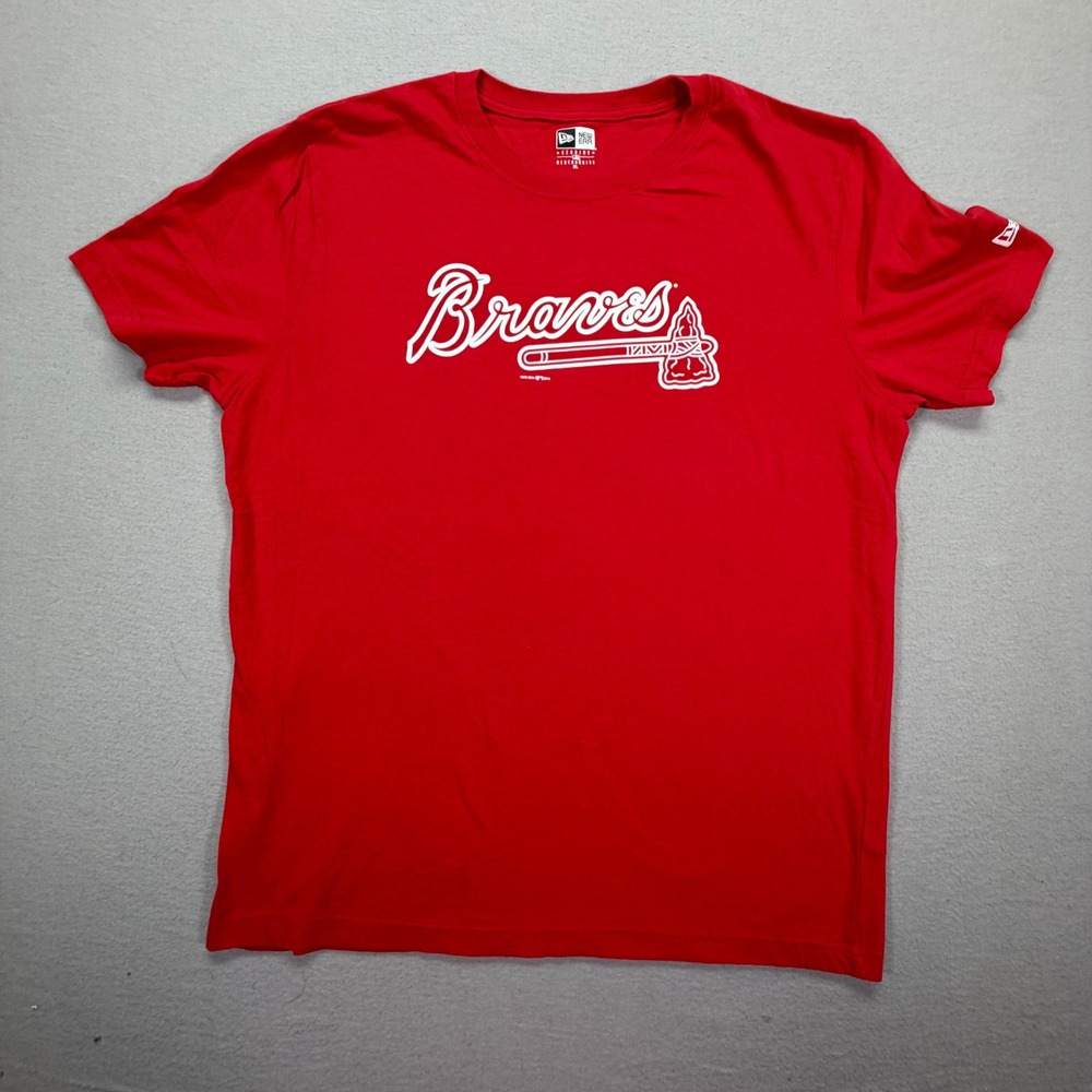 New‎ Era Atlanta Braves T-Shirt Mens XL Excellent Red Graphic Tomahawk MLB Tee